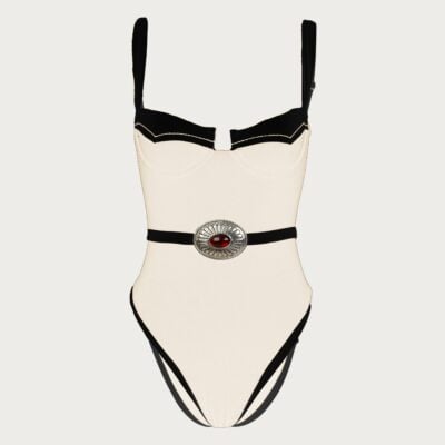 SAME Los Angeles Western One Piece (Faux Suede Cream/Black) - Image 1
