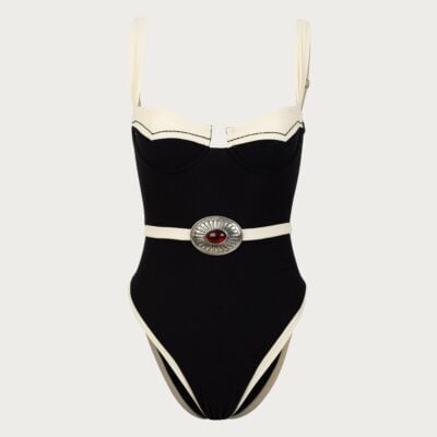SAME Los Angeles Western One Piece (Faux Suede Black/Cream) - Image 1