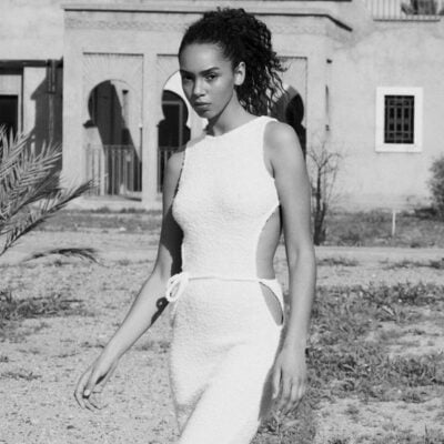 SAME Los Angeles Tie Maxi Dress (White Bouclé) - Image 2