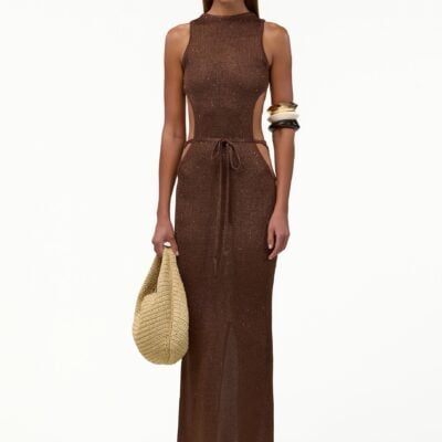 SAME Los Angeles Tie Maxi Dress (Chocolate Brown Sequin) - Image 1
