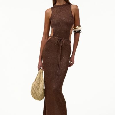 SAME Los Angeles Tie Maxi Dress (Chocolate Brown Sequin) - Image 2