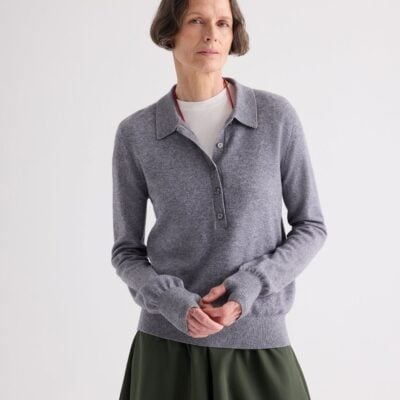 TWP Uma Henley Sweater in Superfine Cashmere — FLANNEL - Image 1
