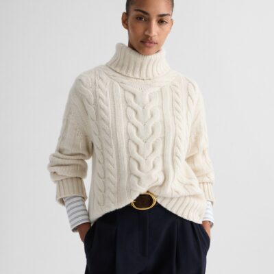 TWP Traveling T Neck Sweater in Italian Cashmere — IVORY - Image 1