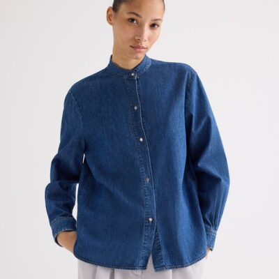 TWP Tied Down Top in Denim Shirting — PARIS - Image 2