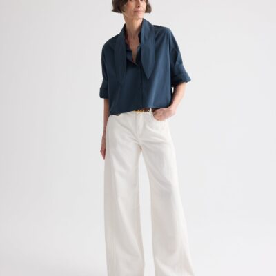 TWP Tie One On Shirt in Cotton Poplin — SEA STORM - Image 1