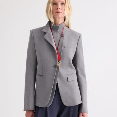 TWP The Double Take Blazer in Soft Finish Stretch Wool — MEDIUM HEATHER GREY - Image 1