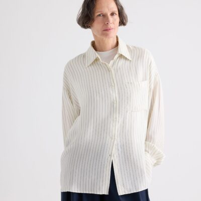 TWP Something Borrowed Shirt in Pencil Stripe Viscose — IVORY / BLUE - Image 1