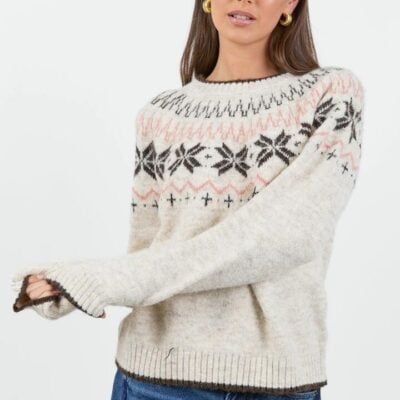 Among the Brave Climate Oat Fairisle Detail Mock Neck Jumper