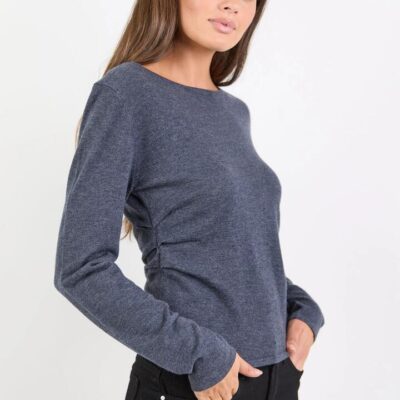 Among the Brave Groove Charcoal Ruched Side Long Sleeve Knit Top