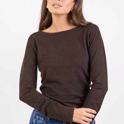 Among the Brave Groove Chocolate Ruched Side Long Sleeve Knit Top