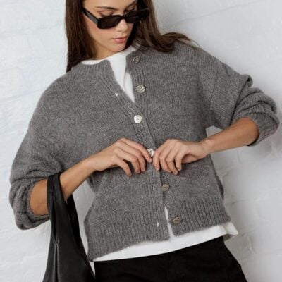 Among the Brave Mirage Grey Marle Fluffy Crewneck Cardigan