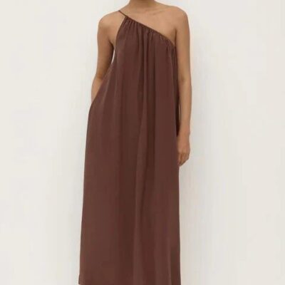 Assembly Label Mila Espresso Asymmetrical One Shoulder Maxi Dress