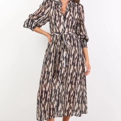 By Rosa. Gardenia Black Zebra Long Sleeve Shirt Dress