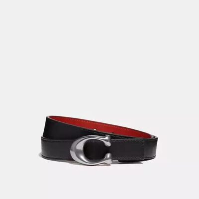 Coach Women's C Hardware Reversible Belt, 25 MM in Nickel/black 1941 Red | Leather