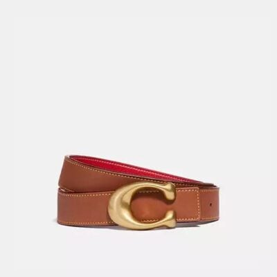 Coach Women's C Hardware Reversible Belt, 32 MM in Brass/red/1941 Saddle | Leather