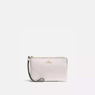 Coach Women's Corner Zip Wristlet in Gold/chalk | Split Leather
