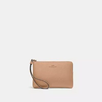 Coach Women's Corner Zip Wristlet in Gold/taupe | Split Leather