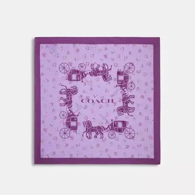 Coach Women's Horse and Carriage Tea Rose Print Silk Bandana in Iris