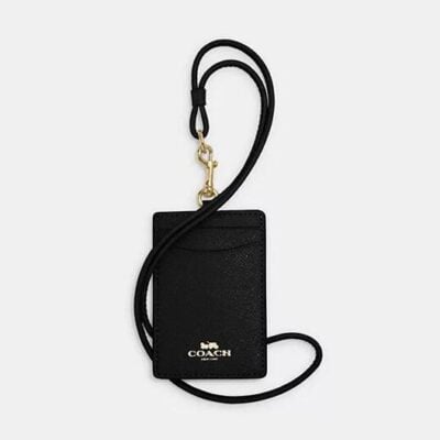 Coach Women's ID Lanyard in Gold/black | Leather