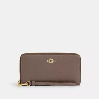 Coach Women's Long Zip Around Wallet in Gold/dark Stone | Leather