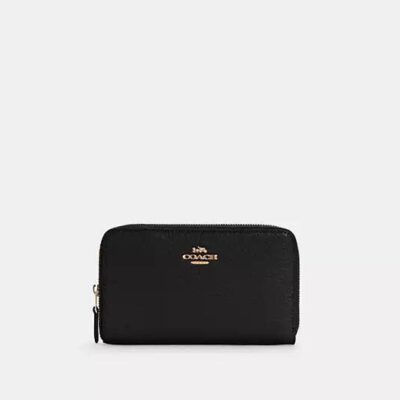 Coach Women's Medium ID Zip Wallet in Gold/black | Leather