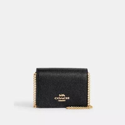 Coach Women's Mini Wallet on a Chain in Gold/black | Leather/metal