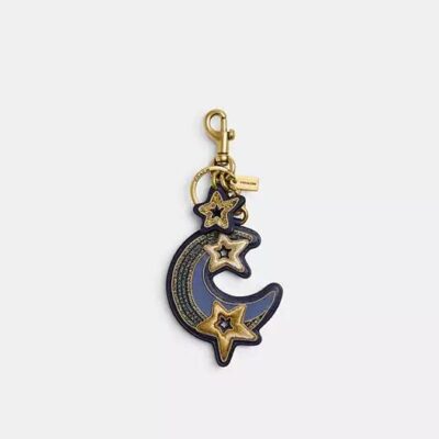 Coach Women's Moon and Star Bag Charm in Brass/cadet | Leather