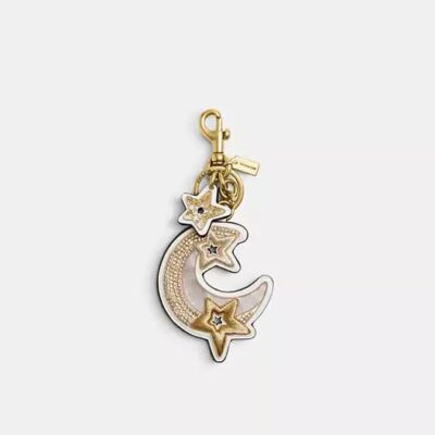 Coach Women's Moon and Star Bag Charm in Brass/chalk | Leather