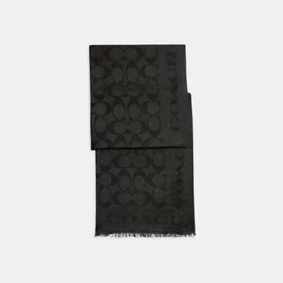 Coach Women's Signature Stole in Black | Cotton Silk Blend