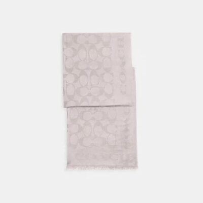 Coach Women's Signature Stole in Grey | Cotton Silk Blend