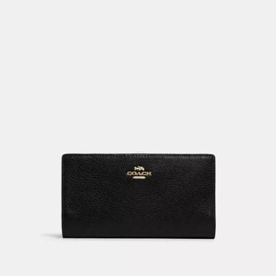 Coach Women's Slim Zip Wallet in Gold/black | Leather