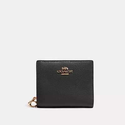 Coach Women's Snap Wallet in Gold/black | Leather