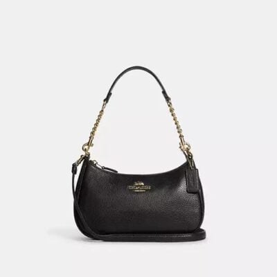 Coach Women's Teri Shoulder Bag in Gold/black | Leather