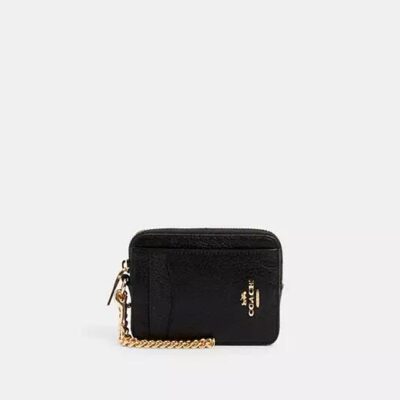 Coach Women's Zip Card Case in Gold/black | Leather