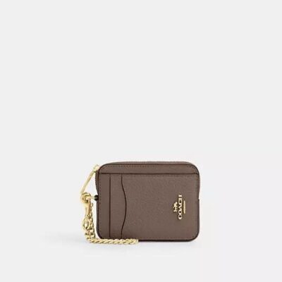 Coach Women's Zip Card Case in Gold/dark Stone | Leather