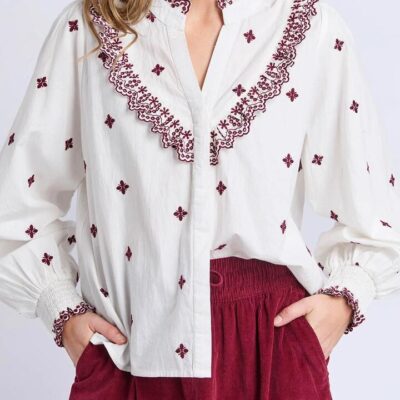 Elm Agnes Embroidered Shirt — Maroon