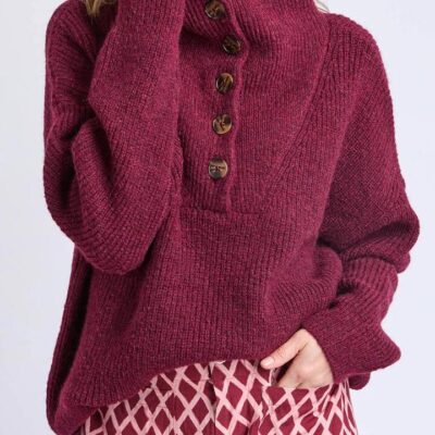 Elm Bron Button Knit — Maroon