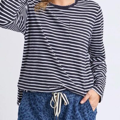 Elm Drea Long Sleeve Tee — Navy White Stripe