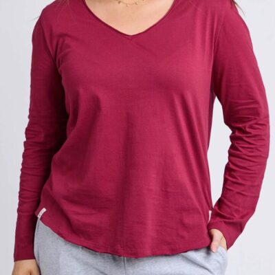 Elm Pima Long Sleeve Vee Tee — Maroon