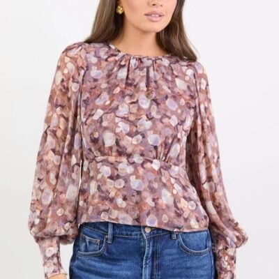 Georgia Zoe Beckon Lilac Blush Floral Bubble Sleeve Top