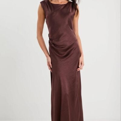 Georgia Zoe Fruition Chocolate Satin Bias Sleeveless Maxi Dress