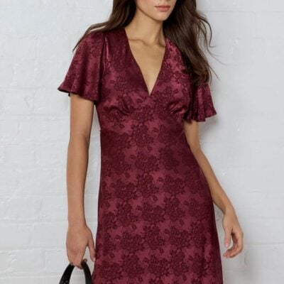 Georgia Zoe Tram Burgundy Jacquard Bias Flared Maxi Dress