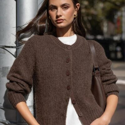 Ivy + Jack Highlight Chocolate Mohair Blend Crewneck Cardigan
