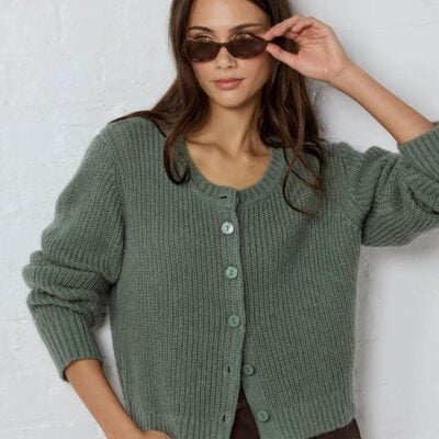 Ivy + Jack Highlight Sage Mohair Blend Crewneck Cardigan