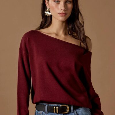 Ivy + Jack Incentive Burgundy Plum Boatneck Jumper