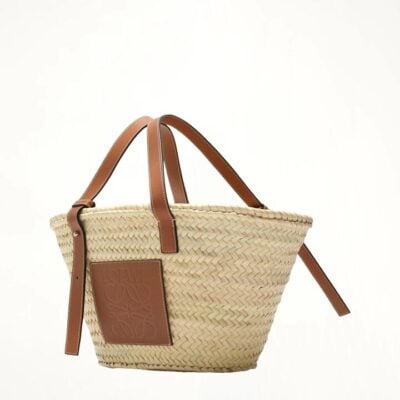 Loewe Medium Basket Bag in Palm Leaf and Calfskin Natural/tan Natural / Os