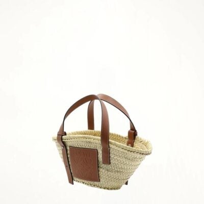 Loewe Small Basket Bag in Palm Leaf and Calfskin Natural/tan Natural / Os