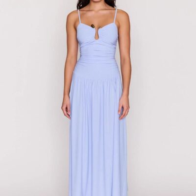 Mink Pink Bianca Powder Blue Drop Waist Silver Hardware Strappy Maxi Dress