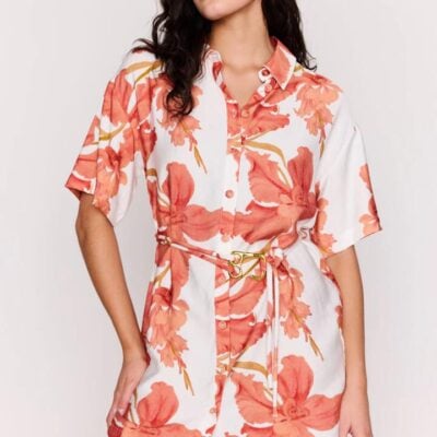 Mink Pink Isla Peach Floral Ss Mini Shirt Dress