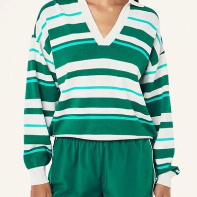 P.e Nation Retreat Stripe Collar Knit — College Green Stripe